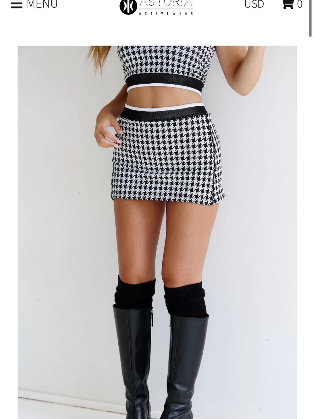 Houndstooth Knit Mini Skirt - Black & White